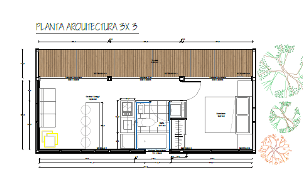 Plano de arquitectura para un modelo de Casa modular 3X