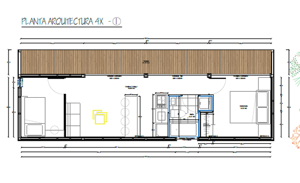 Plano de arquitectura de una casa modular 4X